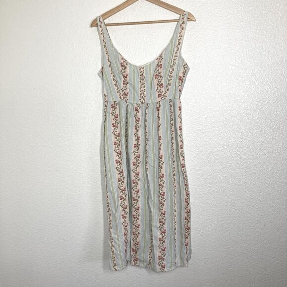 WeWoreWhat Dress Womens Large Blue Green Floral Stripe Linen Blend Midi Back Zip - Picture 1 of 16